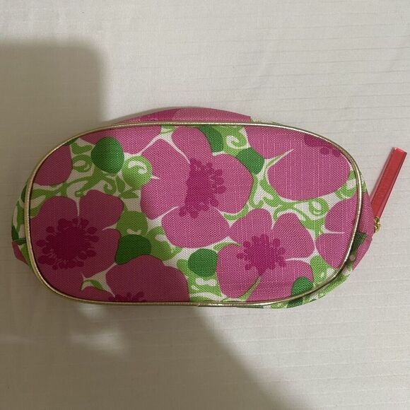 Lilly Pulitzer for Estee Lauder PINK Floral Cosmetic Bag w/ Gold Trim Travel - Picture 2 of 5